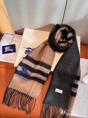 Burberry Double Sided Plaid Scarf Embroidered Logo